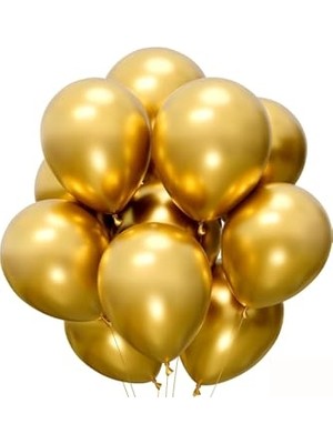 Mythriva Balon Parlak Metalik Helyum Balon 10 Adet (Gold)