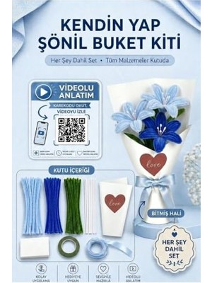 Mythriva Mavi Lilyum Buketi Kendin Yap (Dıy) Kiti - 65 Adet Şönil Içerir Hobi ve Hediye Seti
