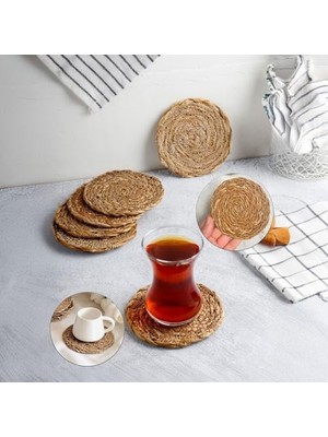Mythriva Deconox 6 Adet El Yapımı Yuvarlak Hasır Bardak Altlığı - Fincan, Çay ve Kupa Altlığı - 10CM