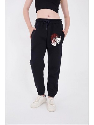 Pileli Store Lastikli Baskılı Eşofman Pantolon - Lacivert