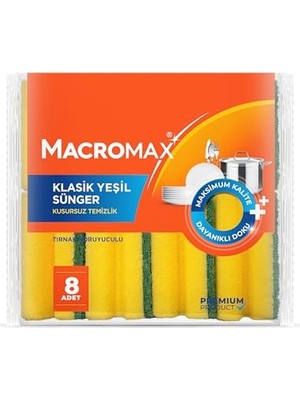 Mythriva Macro Max Tırnak Koruyuculu Bulaşık Süngeri 8’li Paket – Ergonomik Yeşil Klasik Sünger