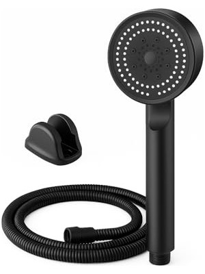 Mythriva Busstier Turbo Duş Başlığı, Yüksek Basınçlı El Duşu, 5 Fonksiyonlu Duş Başlığı (Siyah Turbo Set)