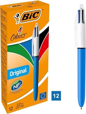 Mythriva Bıc 4 Colours Medium Tükenmez Kalem, 12'li Kutu, 1.0mm Uç, Tek Kalemde Mavi, Kırmızı, Yeşil ve Siyah Renkler
