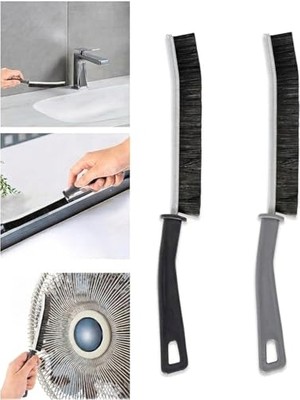Mythriva 2'li Dar Alan Temizleme Fırçası Seti - Sert Kıllı Boşluk Temizleyici, Pencere ve Kapı Rayı Temizleme Fırçası, Mutfak ve Banyo Için Ince Detay Fırçası - Siyah ve Gri Saplı- (2 Adet)