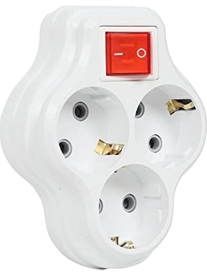 Mythriva 3lü Anahtarlı Golyat, Üçlü Topraklı Priz Duvar Tipi Çoklayıcı Fiş, 16A 250 Volt, Max 3600 Watt (Beyaz)
