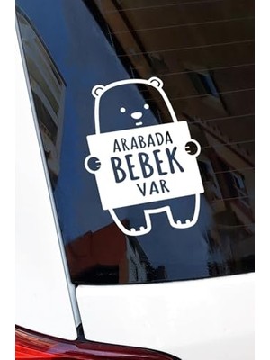Mythriva Arabada Bebek Var Ayıcık 16X12 cm Sticker Araba, Motorsiklet, Laptop, Cam Sticker