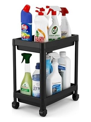 Mythriva Orret Home 2 Katlı Tekerlekli Tezgah Altı Raf Organizer Düzenleyici Raf Ünitesi, Evye Altı Dolap Içi Düzenleyici, Mutfak Banyo Deterjanlık Şampuanlık Sebzelik,taşınabilir Saklama Rafı (Siyah)