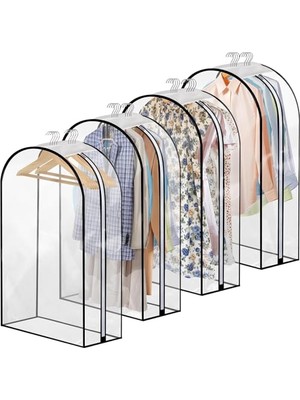 Mythriva Aee® Çoklu Elbise Abiye Takım Kıyafet Kılıfı 60X100 cm | Transparan Şeffaf Pvc Gamboç | Uzun Elbise, Abiye, Takım, Gömlek, Ceket Koruma | Arkası Hava Alan Bez, Ön ve Yanlar Tamamen Şeffaf