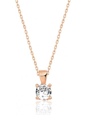Pileli Store 925 Ayar Gümüş Rose Tek Taş Gümüş Kolye