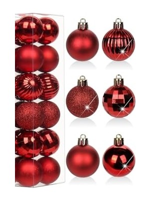Mythriva 12'li Kırmızı Yılbaşı Topu 3 Cm, Noel Ağacı Topu, Çam Ağacı Topu, Kırmızı