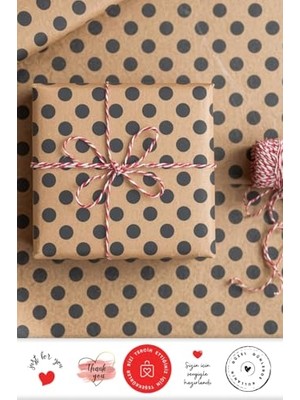 Mythriva 5 Adet Puantiyeli Paket Kağıdı, 25M Paket Ipi, 35 Adet Stickerdan Oluşan Ambalaj Seti