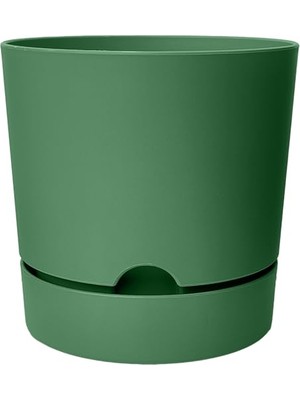 Mythriva Begonya Saksı Tabaklı Drenajlı Mat Plastik Çiçek Saksısı (1 Adet, 3,3 Litre, 18CM, Yeşil)