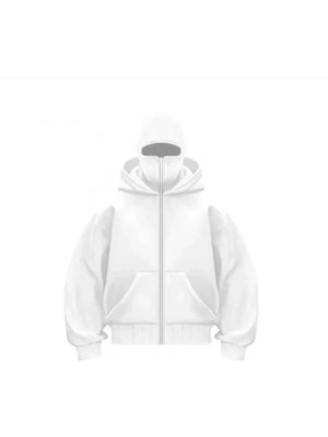 Pileli Store Samuray Ninja Çift Kapşonlu Zıp Fermuarlı Kanguru Çepli Tam Fermuarlı Hoodie Swetshirt - Beyaz
