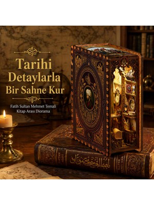Mythriva Fatih Sultan Mehmet Kitap Köşesi Book Nook Dıy Kit – Işıklı Ahşap Minyatür Ahşap Maket