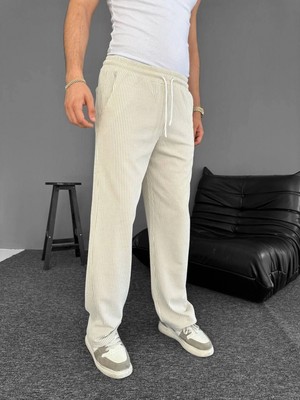 Pileli Store Erkek Su Yolu Çizgili Cepli Pantalon  - Bej