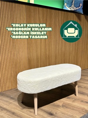 Retro Ahşap Ayaklı Oval Bench Puf Koltuk