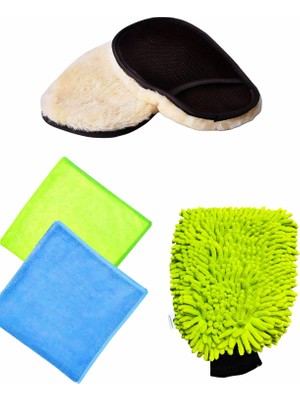 Mythriva Kyrotech 4’lü Araç Temizlik ve Detay Bakım Seti, 2’li Mikrofiber Bez + Yün Polisaj Eldiveni + Araç Yıkama Eldiveni, Çizmez, Iz Bırakmaz, Profesyonel Oto Bakım 2