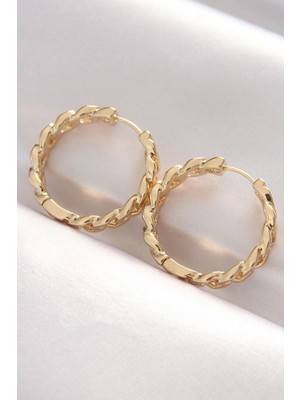 Pileli Store Pirinç Gold Renk Zincir Model Halka Küpe TJ-BKP8970