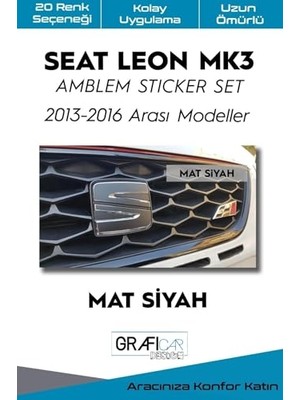 Mythriva Seat Leon ile Uyumlu Mk3 Amblem Kaplama Sticker Set 2013 2016 Makyajsız, Mat Siyah