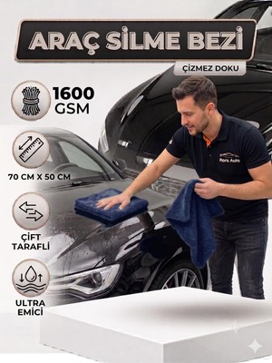 Mythriva Roro Auto 1600 Gsm Çift Taraflı Araç Kurulama Havlusu 70X50 cm - Ultra Emici Mikrofiber Oto Bezi Lacivert