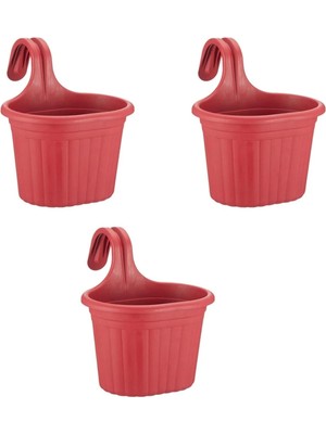 Mythriva Tom1 Askılı Balkon Saksı – 3 Litre, 3 Adet | Kırmızı Renk | 22,2 cm | Askılı Tasarım