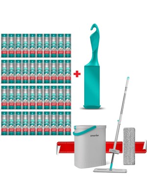 Mythriva Smarter Tüy Toplayıcı 40 Adet Yedek Rulo Aparat ve Aqua Star Yedekli Hediyeli Mop Paspas