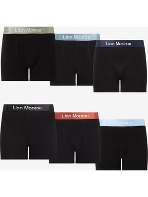 Lion Monroe Erkek Premium Penye Siyah 6'lı Esnek Boxer Paketi Hediye Kutulu - Quite Black