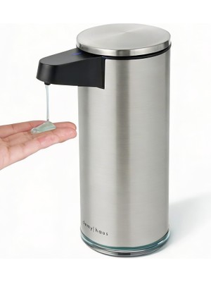 Mythriva Demy Haus Sensepro Sensörlü Otomatik Sıvı Sabunluk | Şarjlı Paslanmaz Çelik | 380ML 5 Kademeli Dozaj | Temassız Hijyenik | Banyo ve Mutfak | Metalik Gri