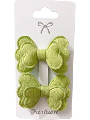 Mythriva Gidego Accessorıes Yeşil Seri Fiyonk Saç Tokası, Kumaş Kelebek Tasarım, Büyük Boy, 2'li Set (Stil-3)