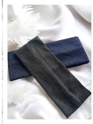 Mythriva Kalın Saç Bandı, Kalın Simli Elastik Saç Bandı, Soft Elastic Winter Ear Warmer, Gray (Lacivert Sim - Yeşil Sim, 8 Cm)