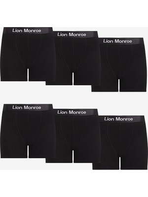 Lion Monroe Erkek Premium Penye Siyah 6'lı Esnek Boxer Paketi Hediye Kutulu - Quite Black