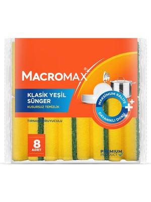 Mythriva Macro Max Tırnak Koruyuculu Bulaşık Süngeri 8’li Paket – Ergonomik Yeşil Klasik Sünger