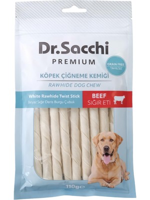 Mythriva Dr.sacchi Premium Sığır Etli Beyaz Sığır Derisi Burgu Çubuk Tahılsız Köpek Ödülü 5" 7-8 gr 15'li
