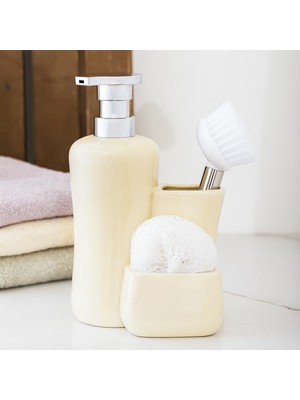 Mythriva Porsima 277745 Tezgah Üstü Krem Sıvı Sabunluk Fırçalı Süngerlikli Sabunluk (550ML) 20CM
