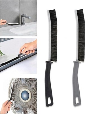 Mythriva 2'li Dar Alan Temizleme Fırçası Seti - Sert Kıllı Boşluk Temizleyici, Pencere ve Kapı Rayı Temizleme Fırçası, Mutfak ve Banyo Için Ince Detay Fırçası - Siyah ve Gri Saplı- (2 Adet)