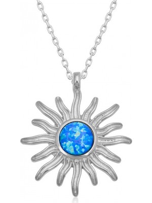 Pileli Store ​925 Ayar Gümüş Mavi Opal Taşlı Güneş Kadın Gümüş Kolye