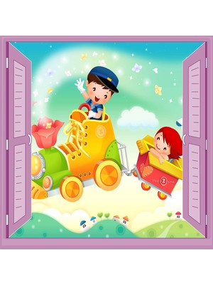 Mythriva Çocuk Odası Bebek Odası Pencere Poster Duvar Kağıdı Tren