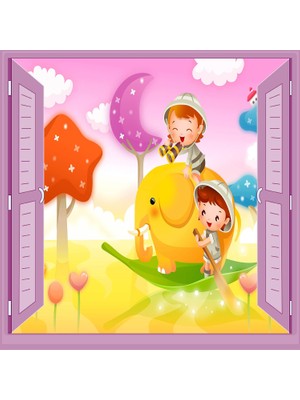 Mythriva Çocuk Odası Bebek Odası Pencere Poster Duvar Kağıdı Safari