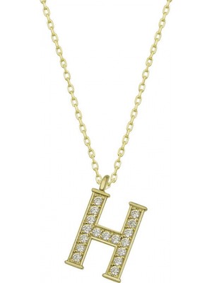 Pileli Store 925 Ayar Gümüş Gold H Harfi Kadın Gümüş Kolye