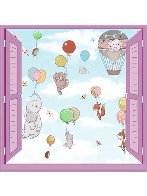Mythriva Çocuk Odası Bebek Odası Pencere Poster Duvar Kağıdı Balonlar