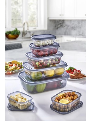 Mythriva Living Lux 5 Adet Sızdırmaz Hava Almaz Erzak Saklama Kabı FÜME(350ML+670 Ml+ 1,2 Lt+2 Lt+3,2 Lt)