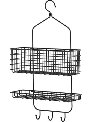 Mythriva Ikea 2 Katlı Banyo Duş Sepeti, Meridyendukkan Siyah Renk 31X56 cm Metal Duş Rafı