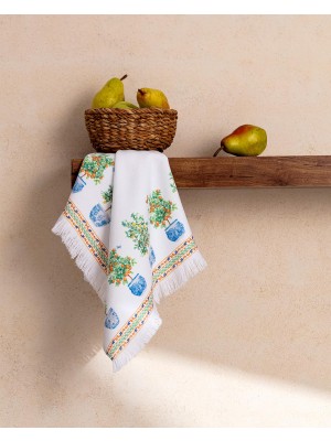 Mythriva Madame Coco Citron Baskılı Mutfak Havlusu, Beyaz