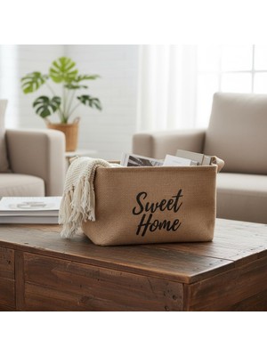 Mythriva Deconox "sweet Home" Dikdörtgen Jüt Düzenleyici Sepet (24X17X14 Cm) – Krem Renk Katlanabilir Kumaş Kulplu Organizer | Ev, Mutfak, Banyo, Genç Odası ve Ofis Için Çok Amaçlı Saklama Kutusu