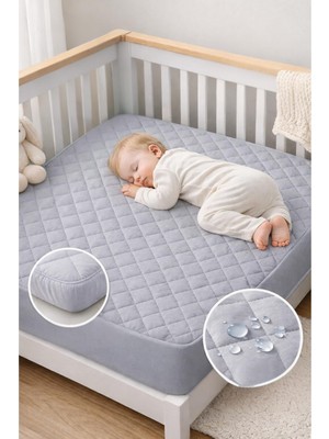 Mythriva FORMEYA%100 Pamuk Renkli Kapitone Fitted Su Sıvı Geçirmez Bebek-Çocuk Alezi, Park Yatak Beşik Yatak Alezi (Gri, 70 x 110)