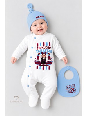 Babyden's 3'lü Bebek Tulum Seti Bordo Mavi En Küçük Taraftar Futbol Temalı Şapkalı Önlüklü Yenidoğan Bebek Tulum Seti