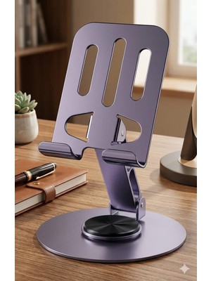 Mythriva Telefon Standı Metal Alaşımlı 360 Derece Tam Tur Dönebilen Çift Noktadan Katlama Ayarlı Çok Fonksiyonlu Tablet ve Telefon Standı Lila Açık Mor