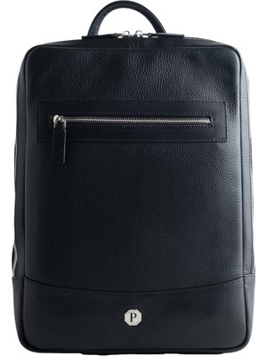 Mythriva Paftalı Leather Macbook & Laptop Orta Boy Sırt Çantası, 38X26X6 Cm, Modern Tasarım, Siyah (Taba Kahve) Vegan Deri