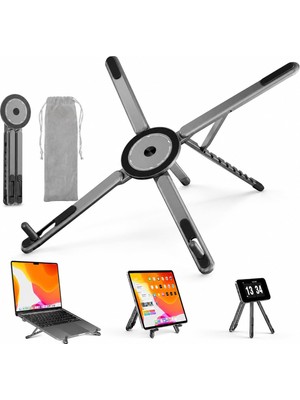 Mythriva Teknosepetim Dizüstü Bilgisayar Macbook Stand Magsafe Ile Uyumlu Telefon Standı Manyetik Tripot 4in1 Portatif Kılıflı Alüminyum Portatif Bilgisayar Telefon Tablet Ile Uyumlu Stand