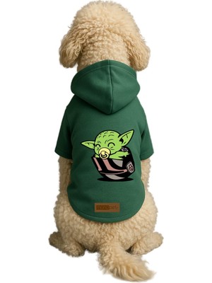 Mythriva Monopetz Baskılı Içi Polarlı Köpek ve Kedi Kıyafeti & Elbisesi - Yeşil Renk Kapüşonlu Hoodie B729A Xs